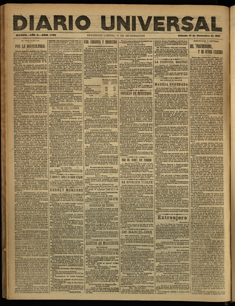Miniatura de Diario Universal del 14 de diciembre de 1907