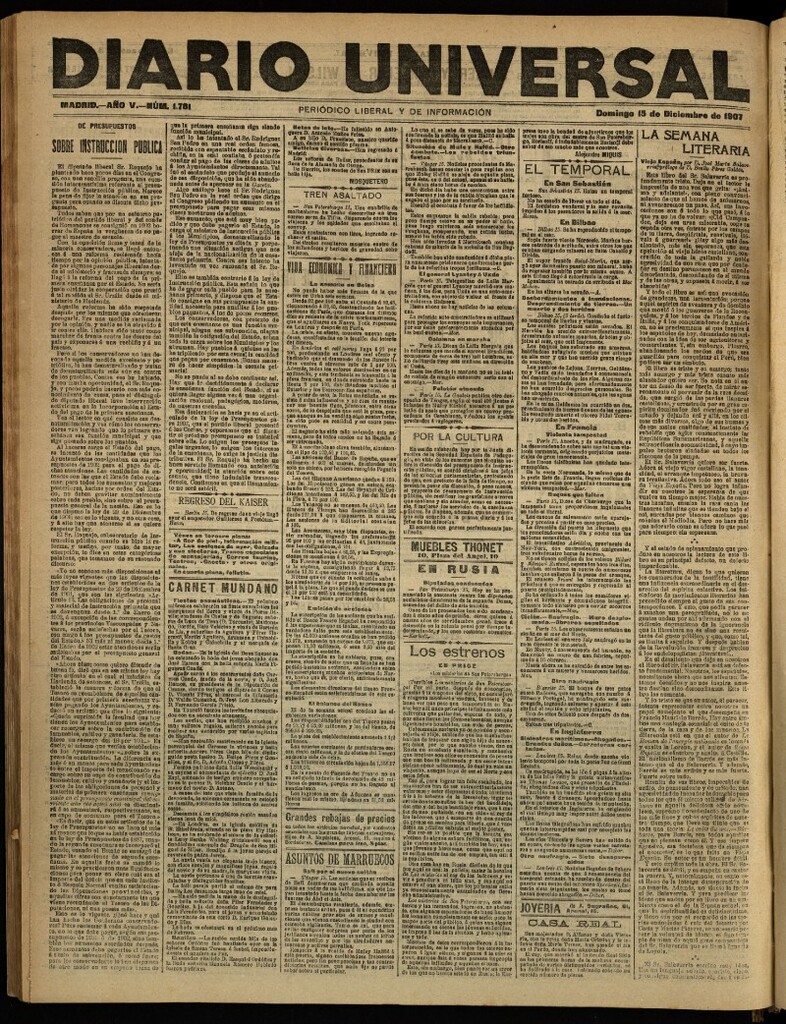 Miniatura de Diario Universal del 15 de diciembre de 1907