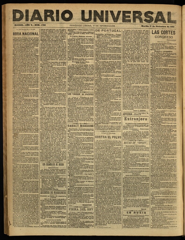 Miniatura de Diario Universal del 17 de diciembre de 1907