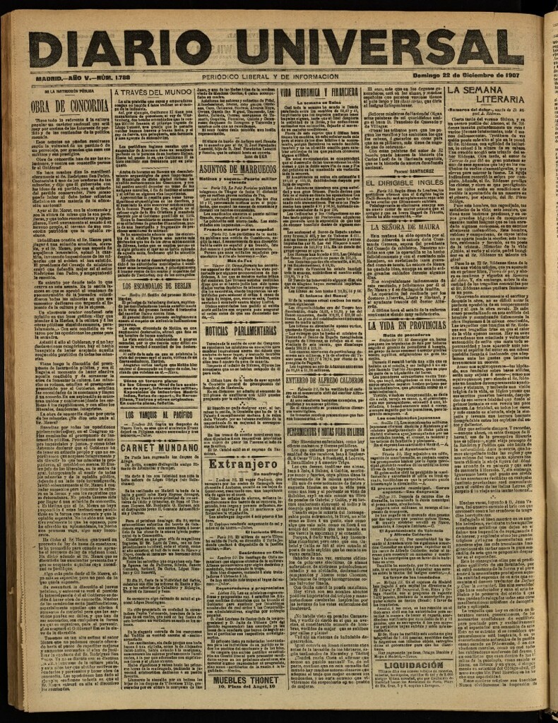 Miniatura de Diario Universal del 22 de diciembre de 1907