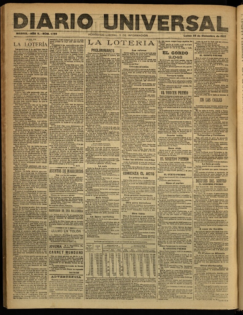 Miniatura de Diario Universal del 23 de diciembre de 1907