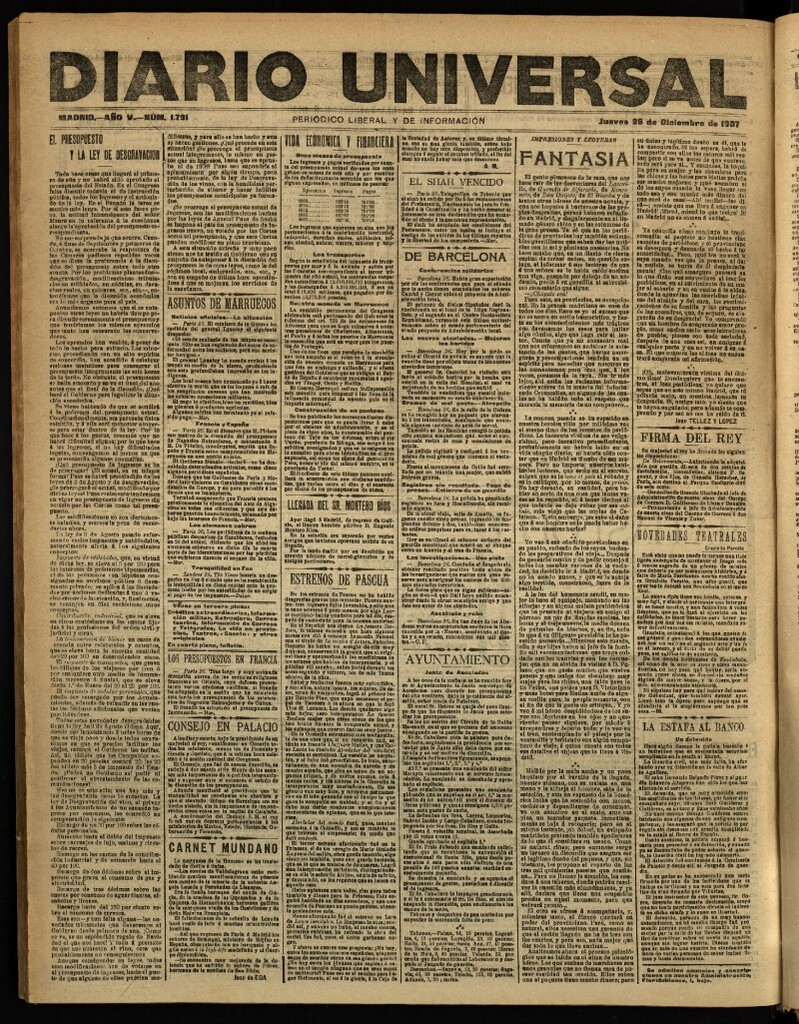 Miniatura de Diario Universal del 26 de diciembre de 1907