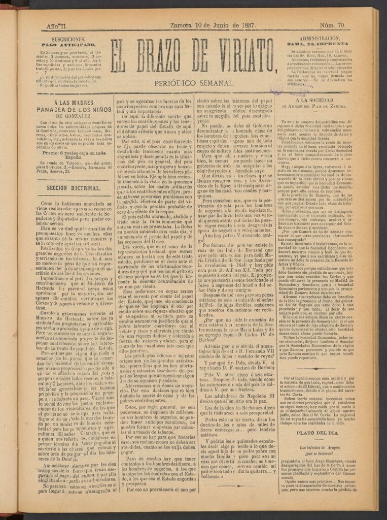 Miniatura de El Brazo de Viriato : periódico semanal del del 10 de junio de 1887