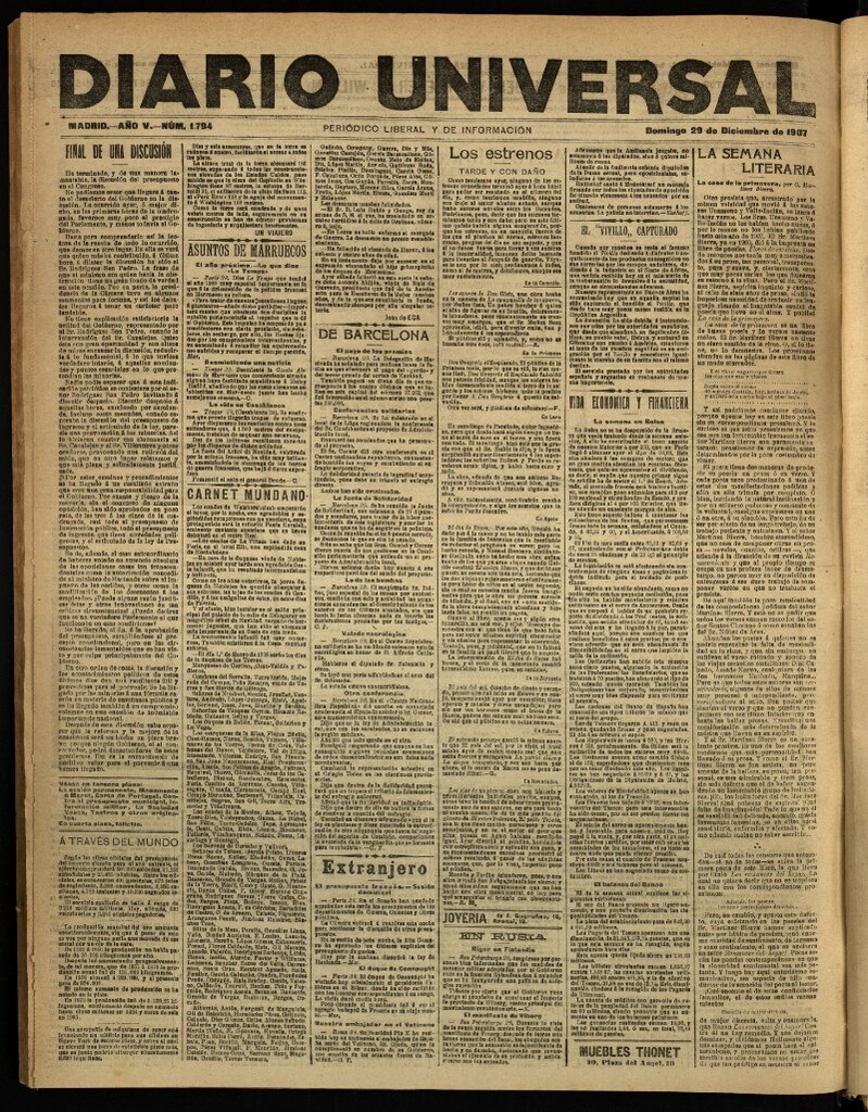 Miniatura de Diario Universal del 29 de diciembre de 1907