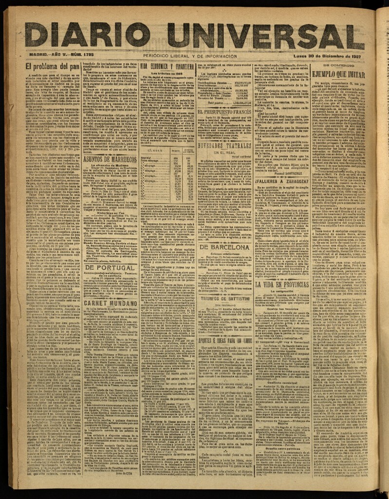 Miniatura de Diario Universal del 30 de diciembre de 1907