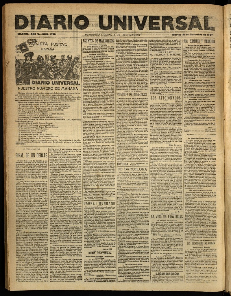 Miniatura de Diario Universal del 31 de diciembre de 1907