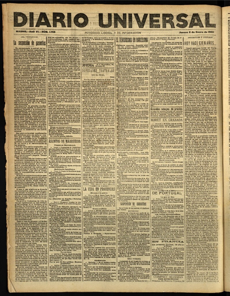 Miniatura de Diario Universal del 2 de enero de 1908