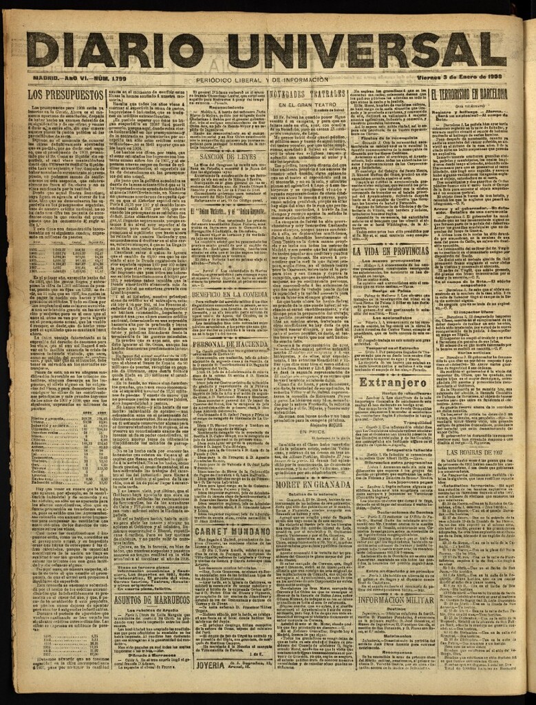 Miniatura de Diario Universal del 3 de enero de 1908