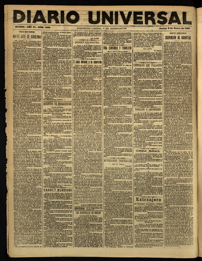 Miniatura de Diario Universal del 9 de enero de 1908