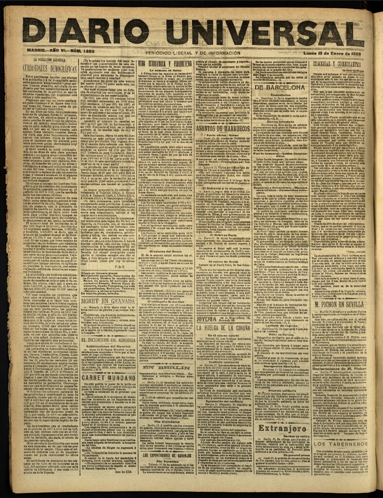 Miniatura de Diario Universal del 13 de enero de 1908