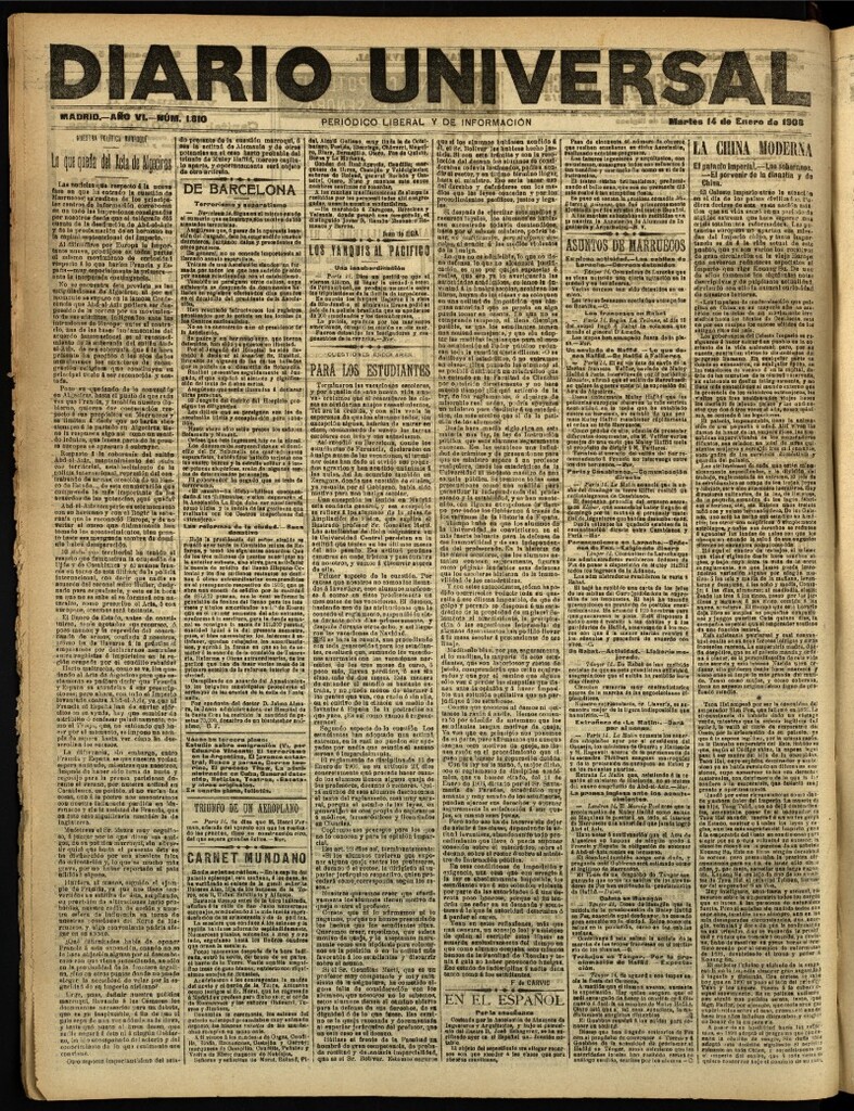 Miniatura de Diario Universal del 14 de enero de 1908
