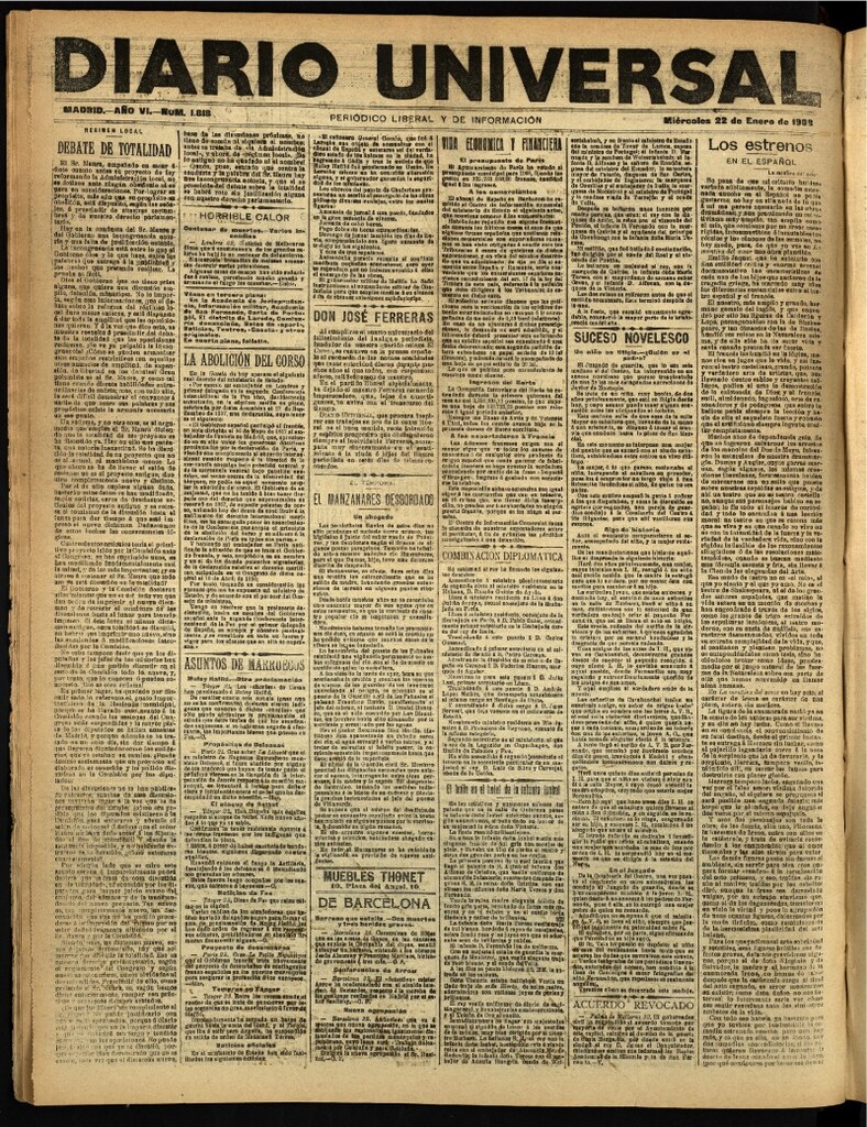 Miniatura de Diario Universal del 22 de enero de 1908
