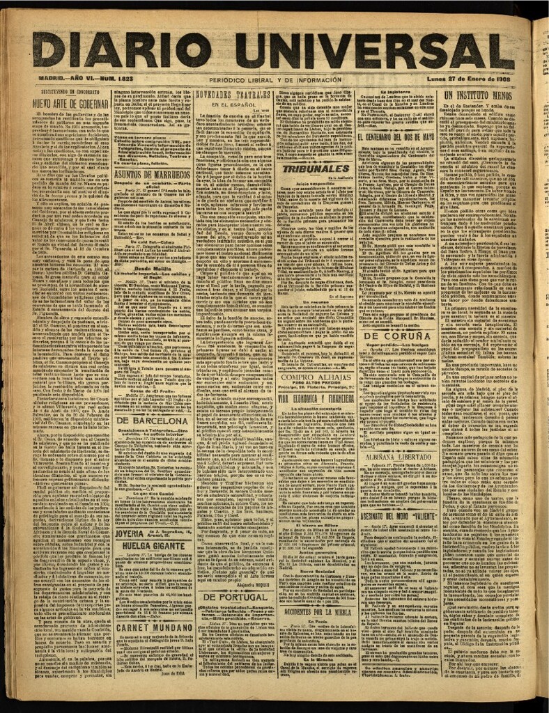 Miniatura de Diario Universal del 27 de enero de 1908