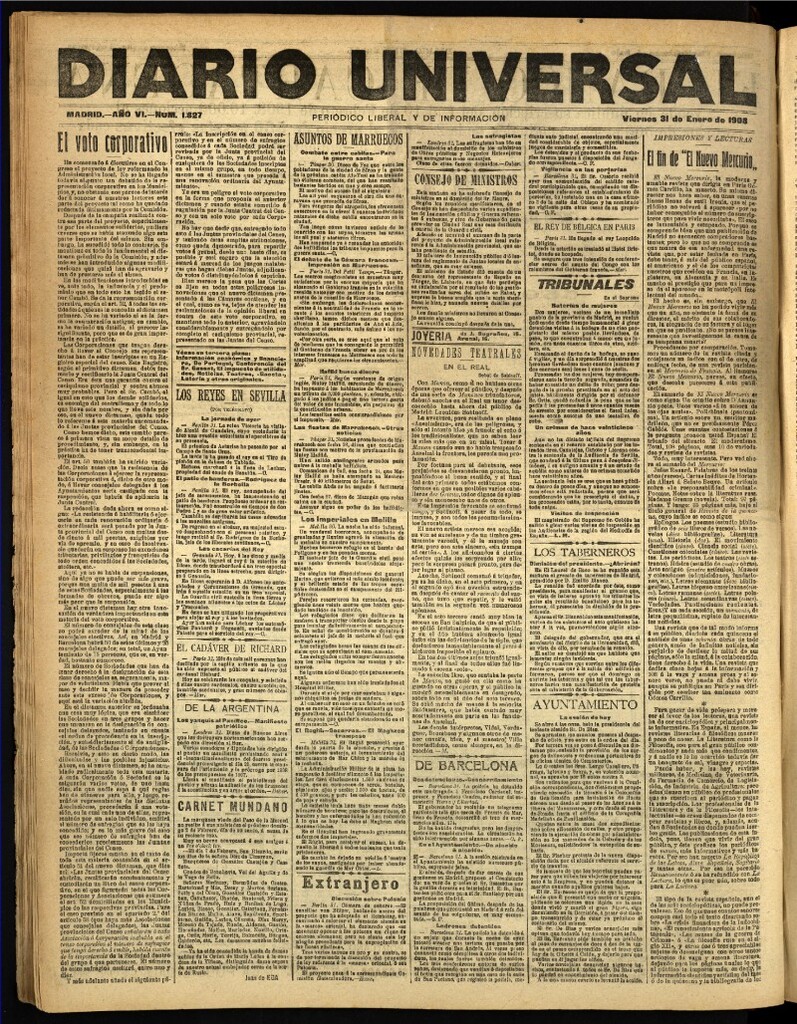 Miniatura de Diario Universal del 31 de enero de 1908