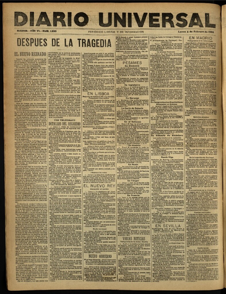 Miniatura de Diario Universal del 3 de febrero de 1908