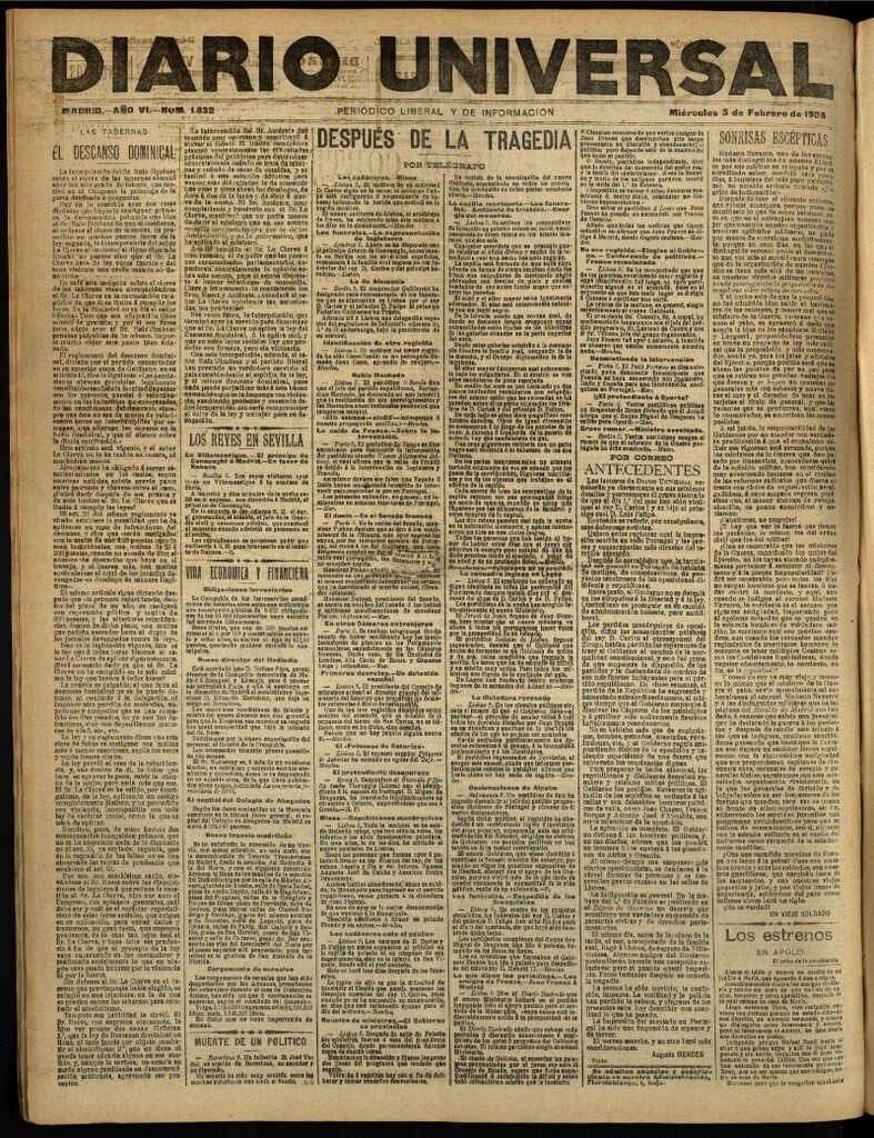 Miniatura de Diario Universal del 5 de febrero de 1908