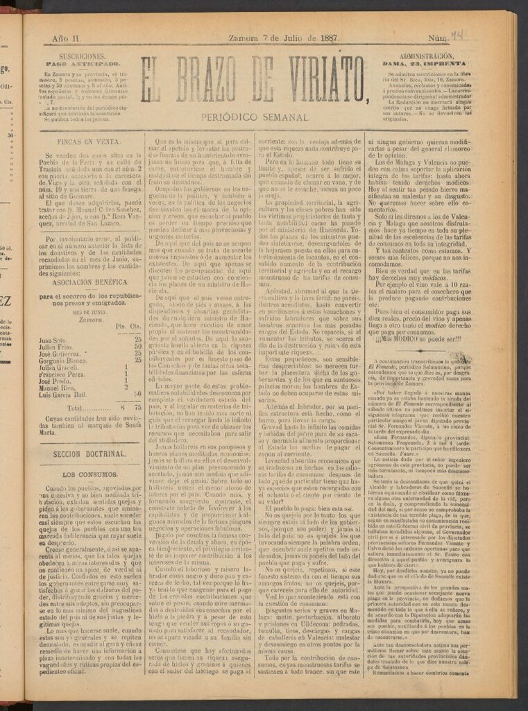Miniatura de El Brazo de Viriato : periódico semanal del del 7 de julio de 1887