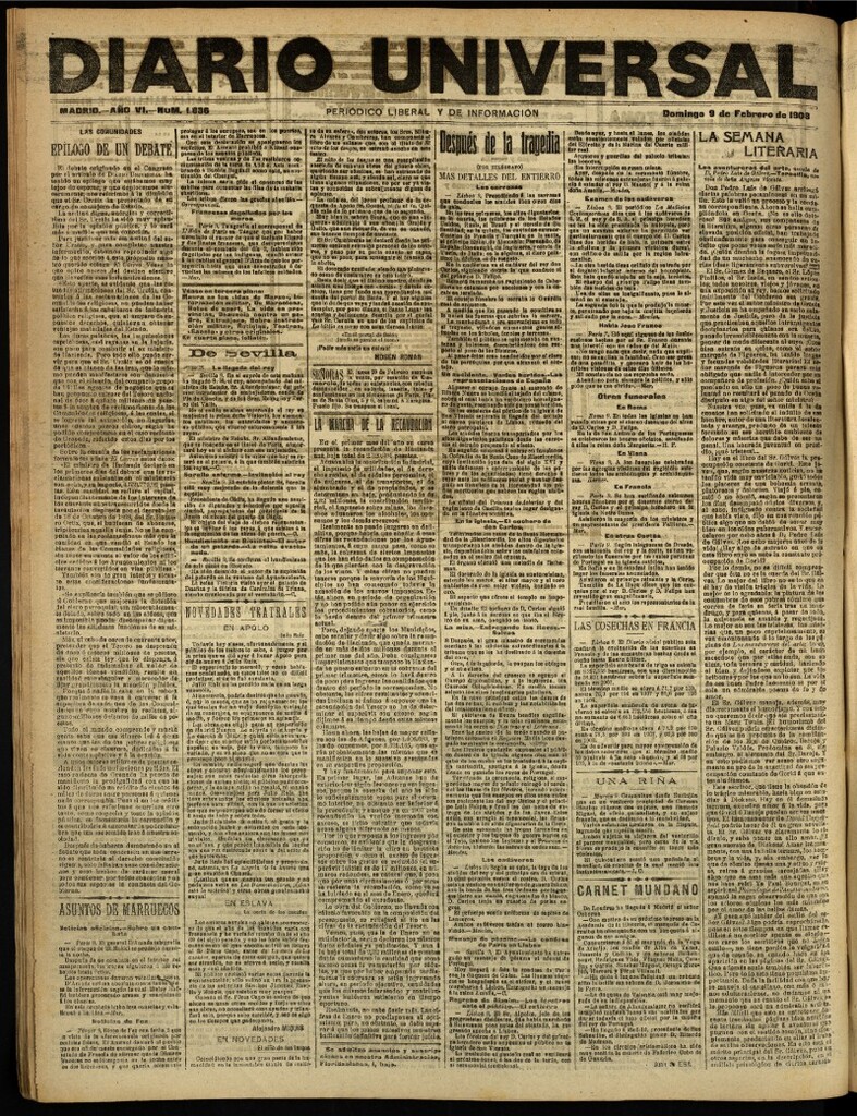 Miniatura de Diario Universal del 9 de febrero de 1908
