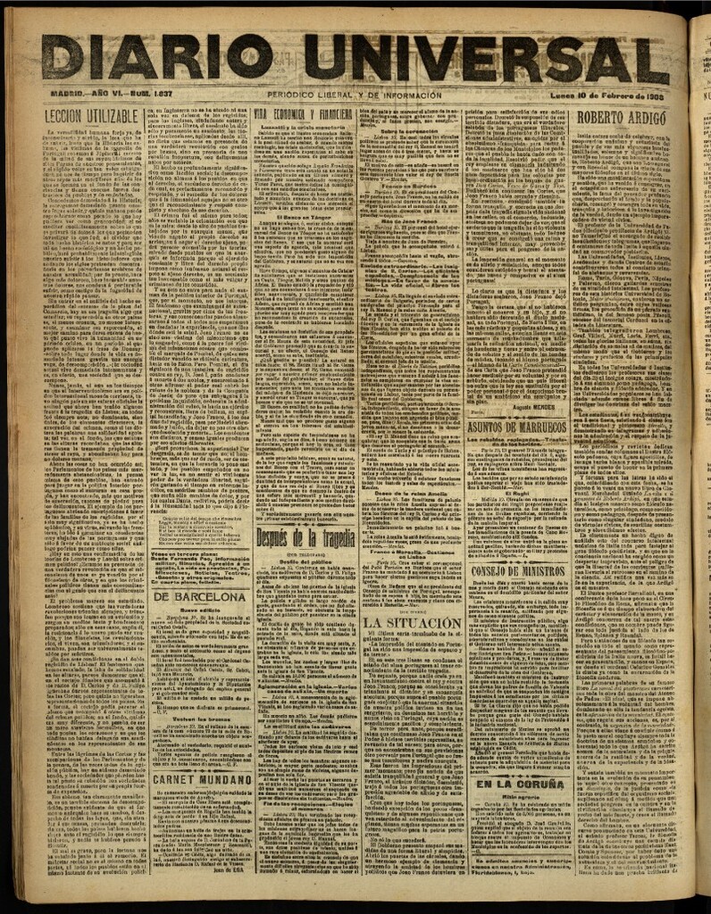Miniatura de Diario Universal del 10 de febrero de 1908