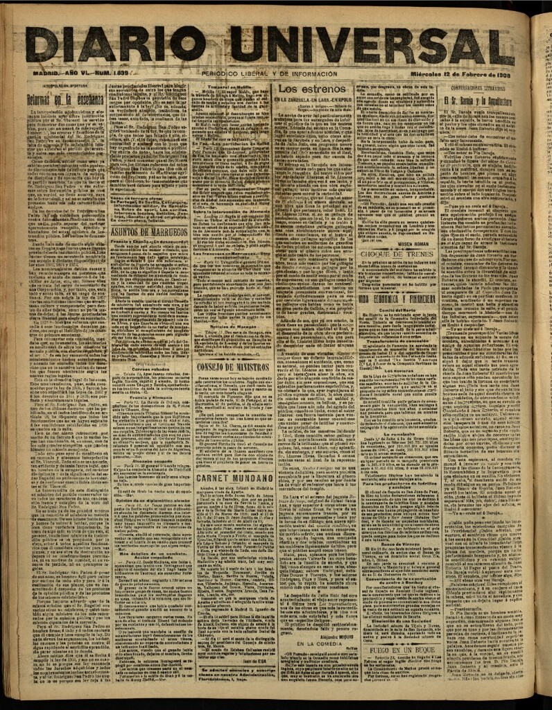 Miniatura de Diario Universal del 12 de febrero de 1908
