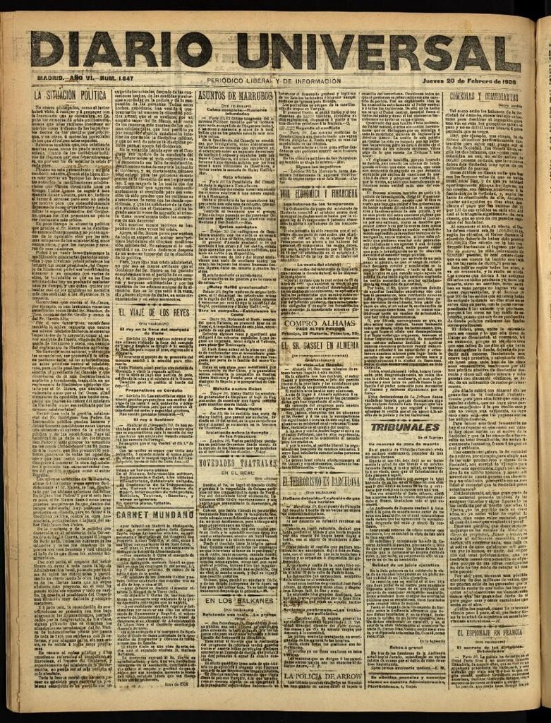 Miniatura de Diario Universal del 20 de febrero de 1908