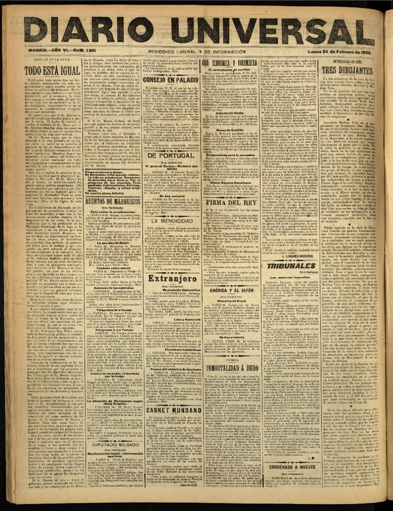 Miniatura de Diario Universal del 24 de febrero de 1908