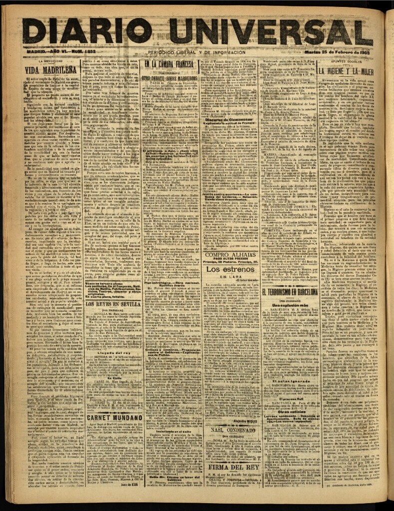 Miniatura de Diario Universal del 25 de febrero de 1908