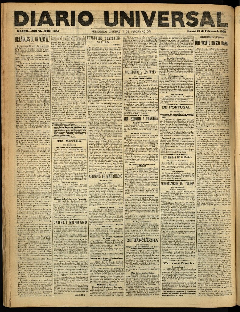 Miniatura de Diario Universal del 27 de febrero de 1908