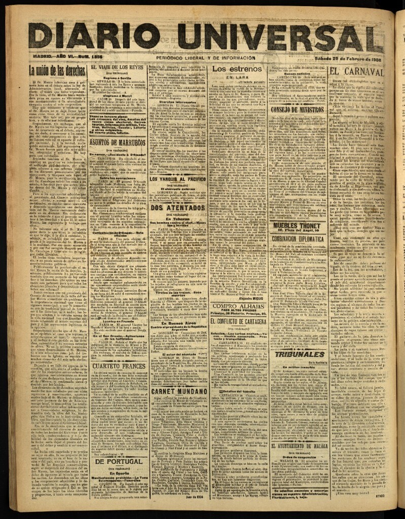 Miniatura de Diario Universal del 29 de febrero de 1908