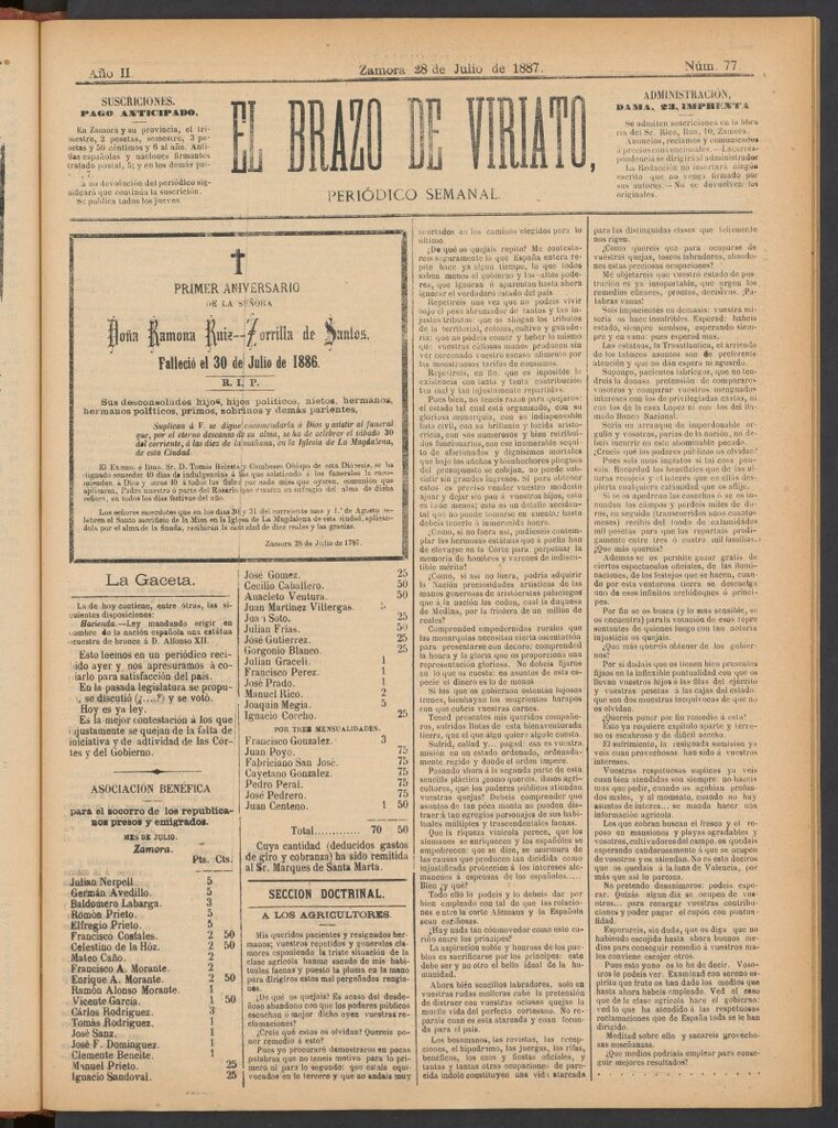 Miniatura de El Brazo de Viriato : periódico semanal del del 28 de julio de 1887