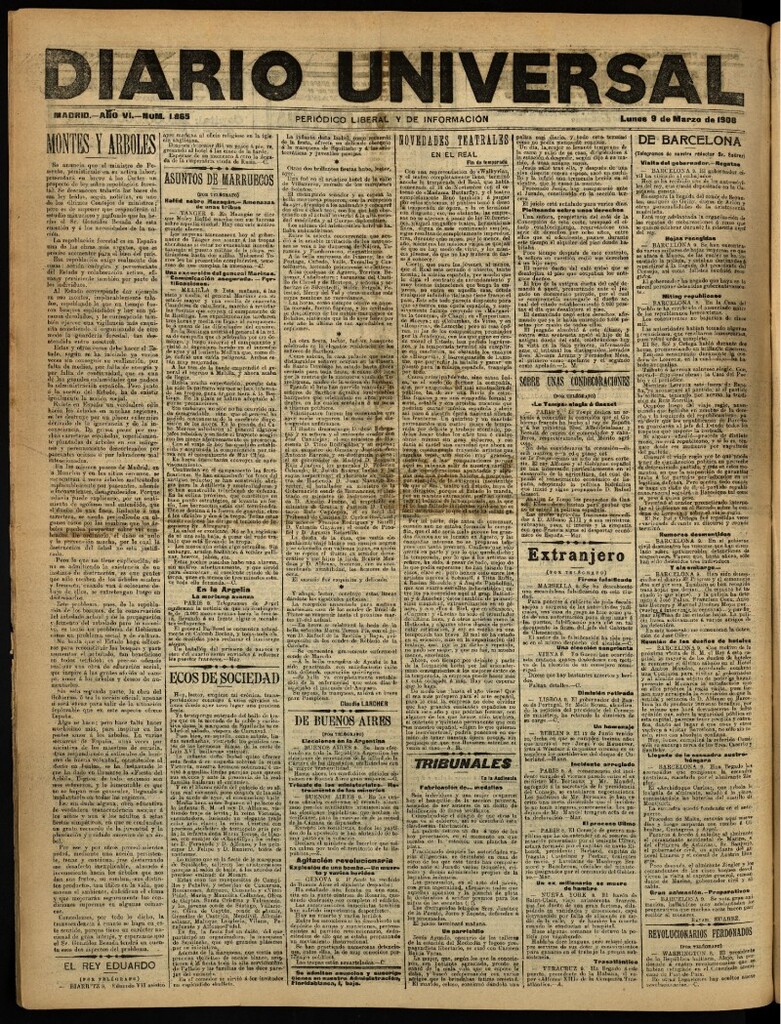 Miniatura de Diario Universal del 9 de marzo de 1908