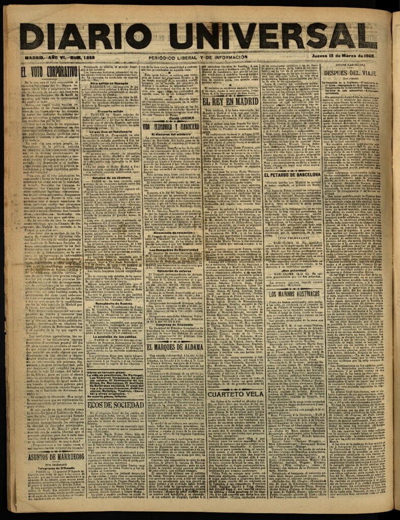 Miniatura de Diario Universal del 12 de marzo de 1908