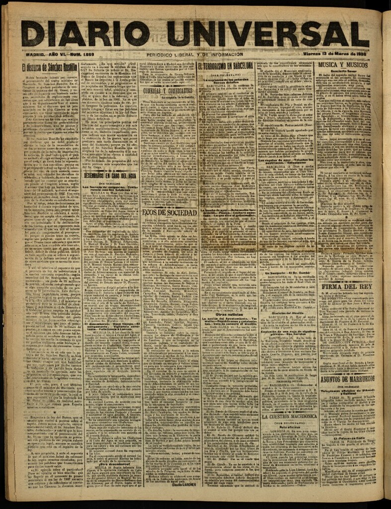 Miniatura de Diario Universal del 13 de marzo de 1908