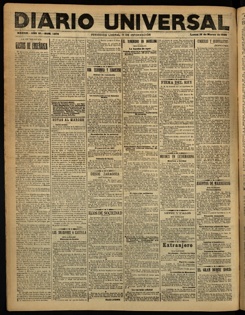 Miniatura de Diario Universal del 16 de marzo de 1908