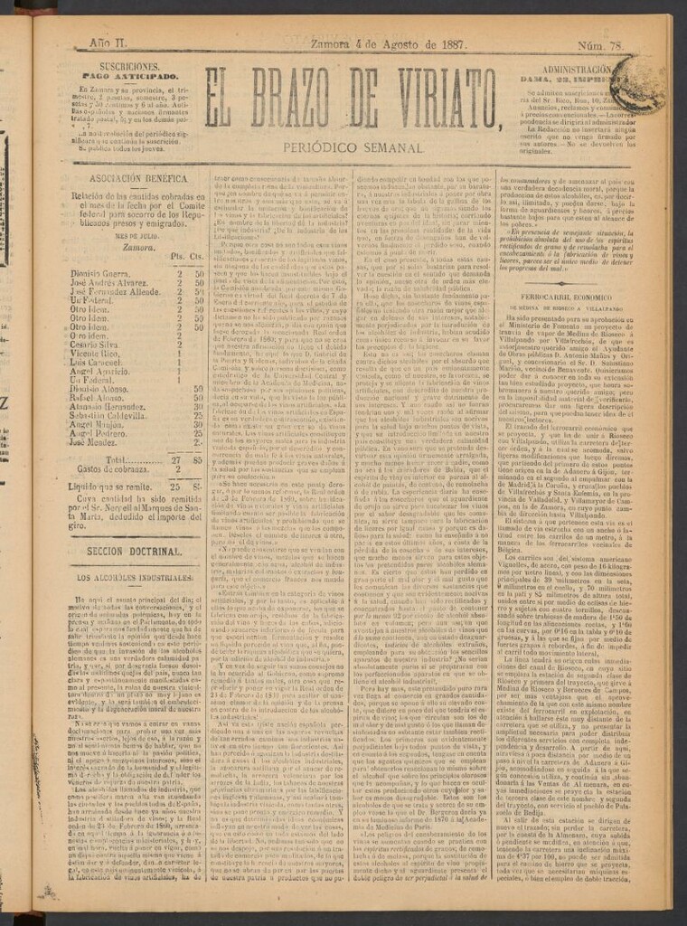 Miniatura de El Brazo de Viriato : periódico semanal del del 4 de agosto de 1887