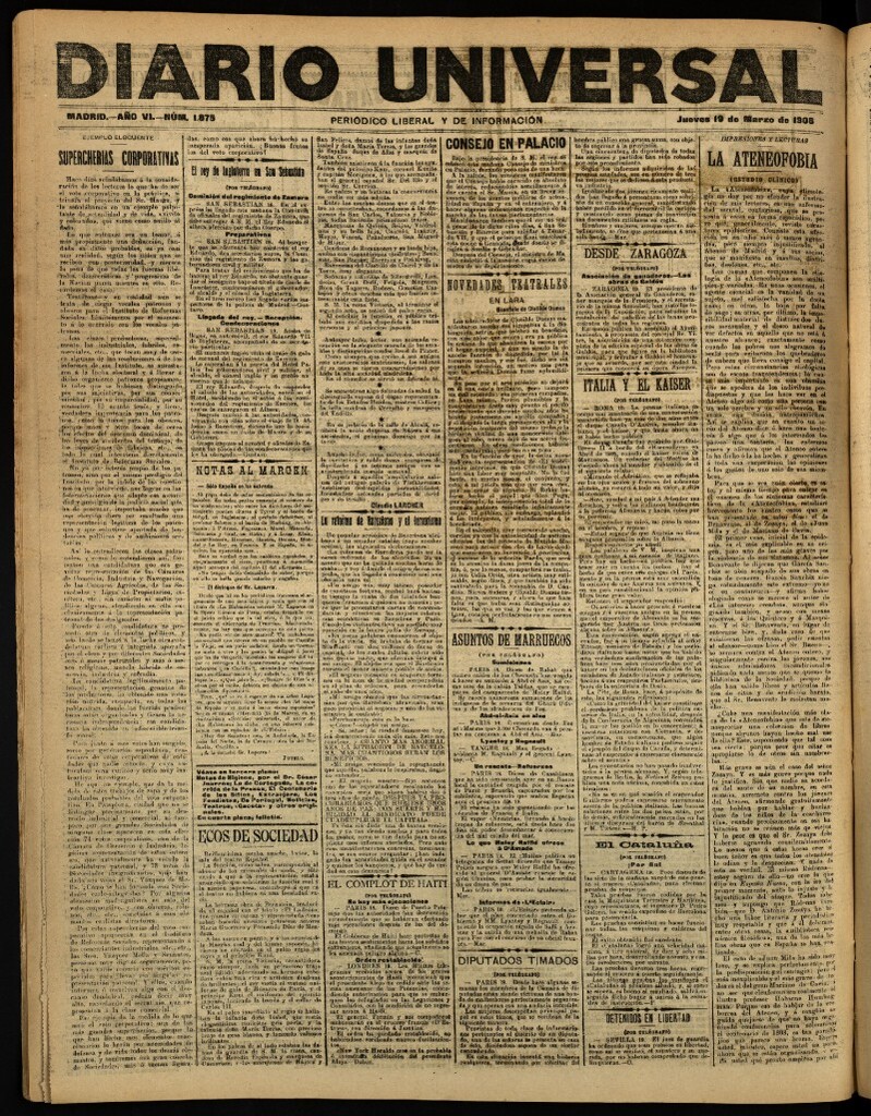 Miniatura de Diario Universal del 19 de marzo de 1908