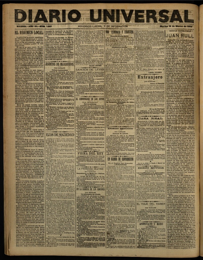 Miniatura de Diario Universal del 31 de marzo de 1908