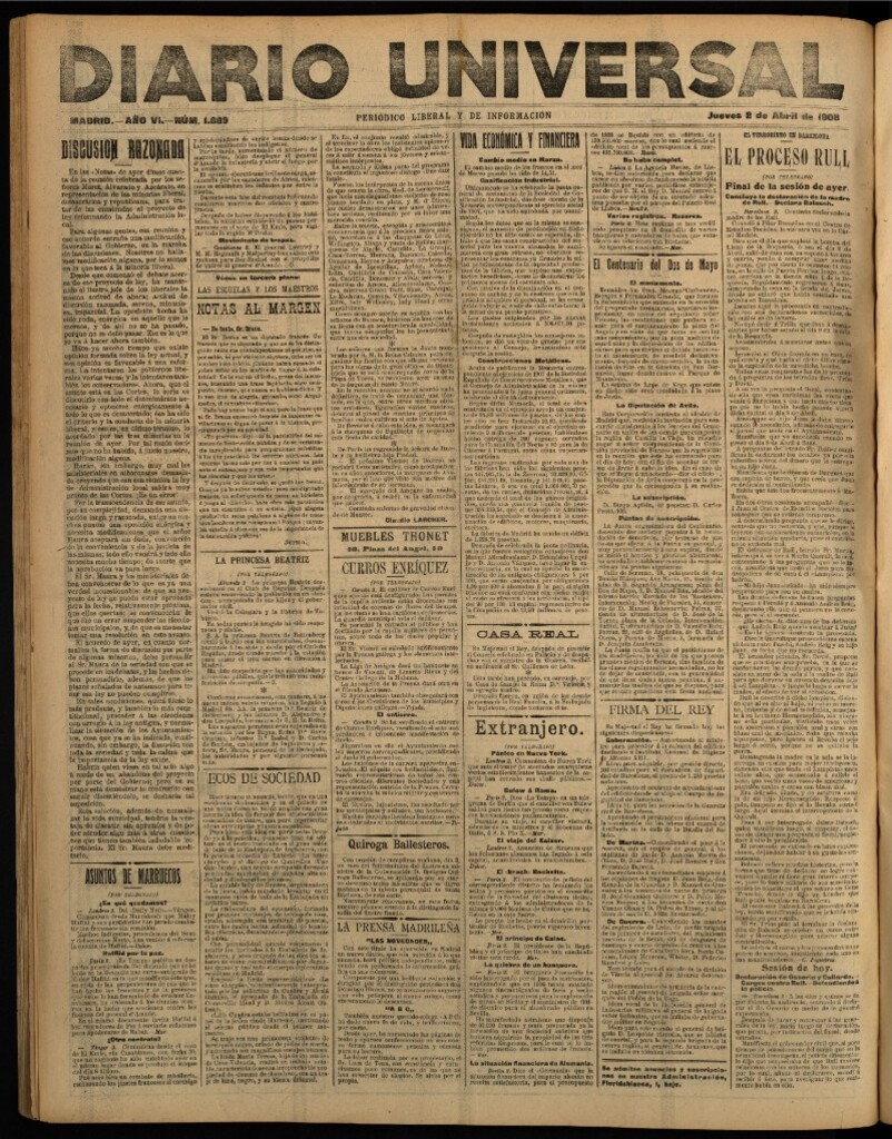 Miniatura de Diario Universal del 2 de abril de 1908