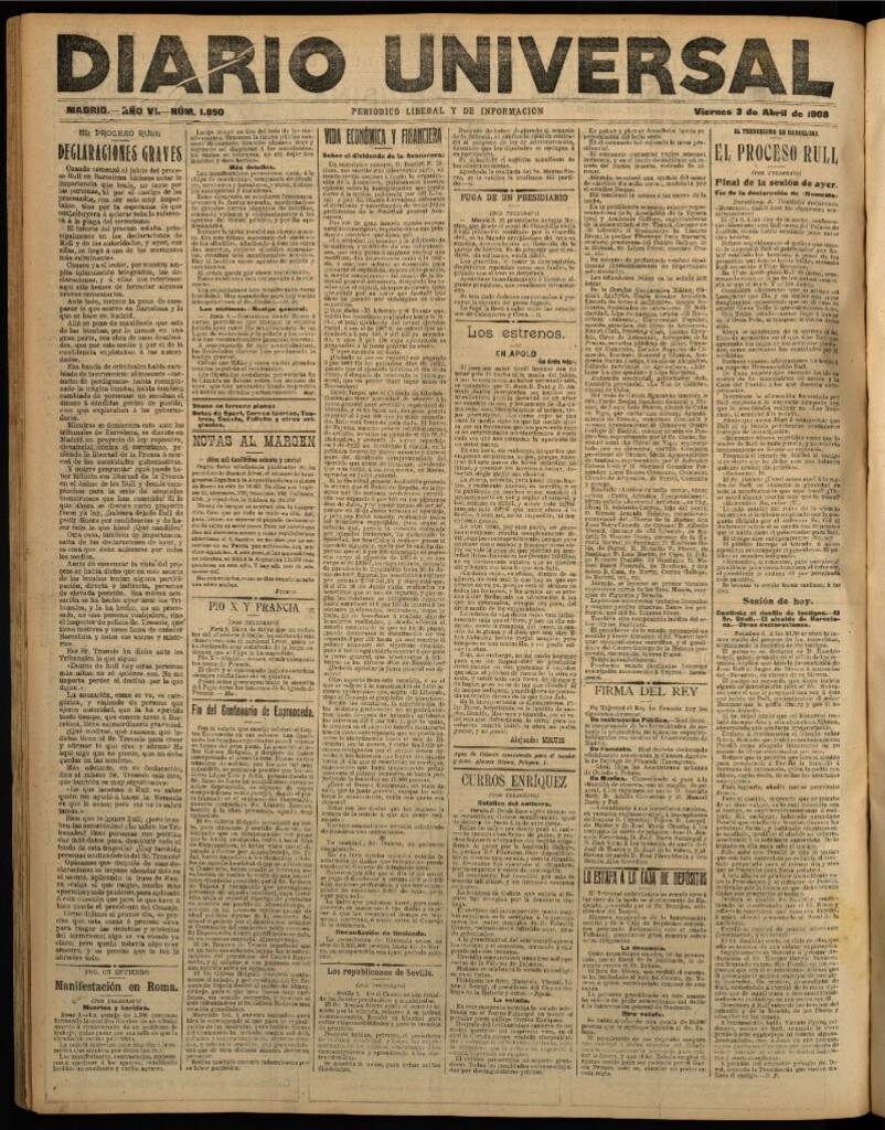 Miniatura de Diario Universal del 3 de abril de 1908