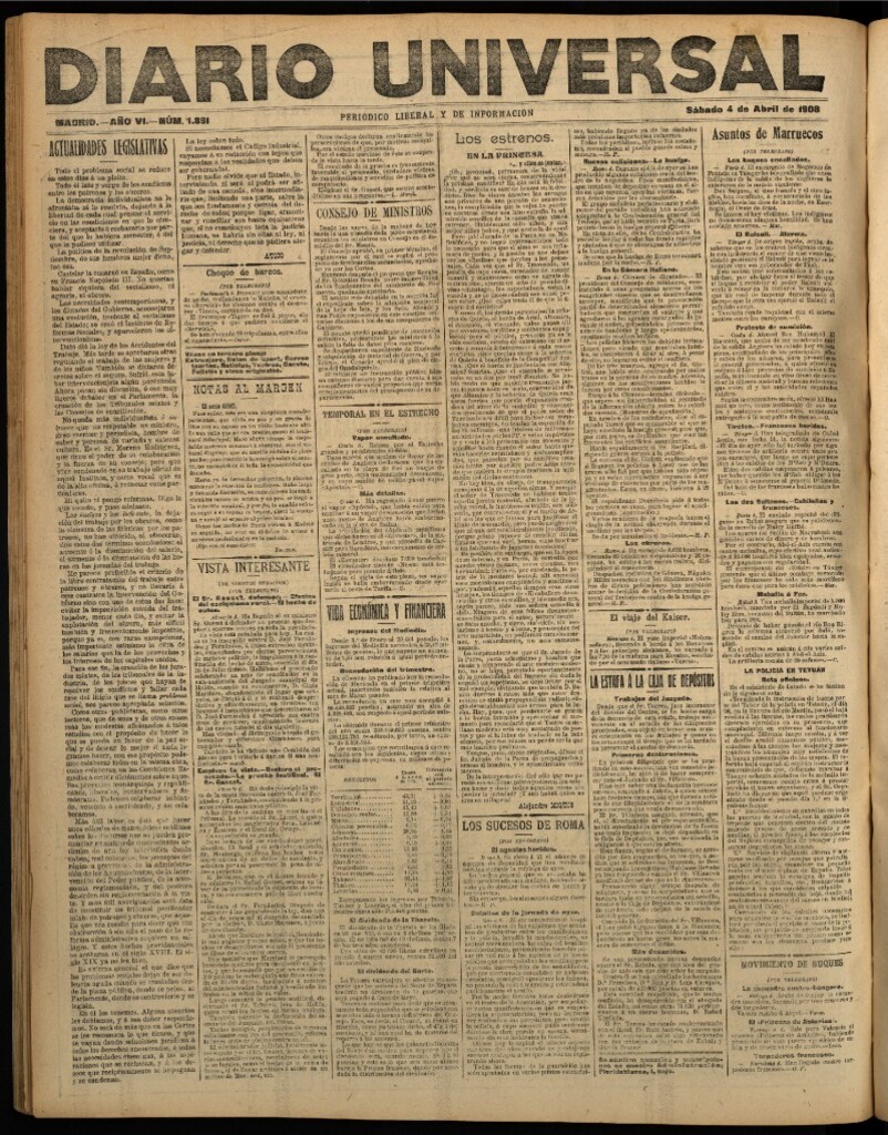 Miniatura de Diario Universal del 4 de abril de 1908