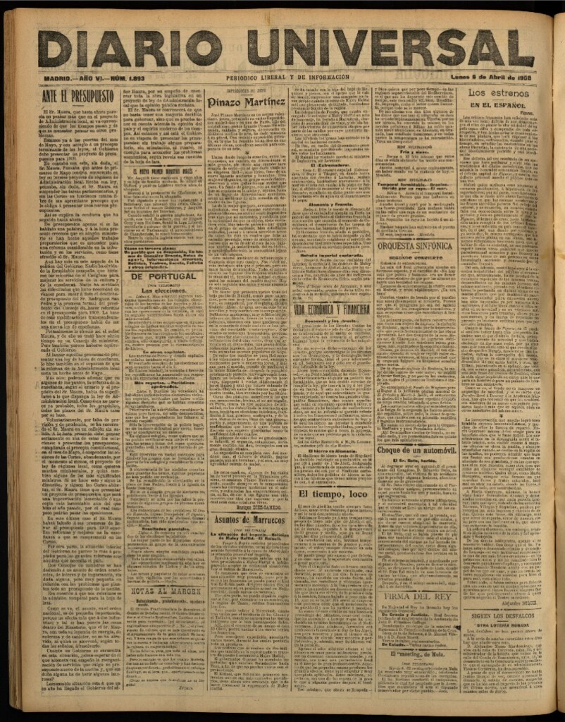 Miniatura de Diario Universal del 6 de abril de 1908