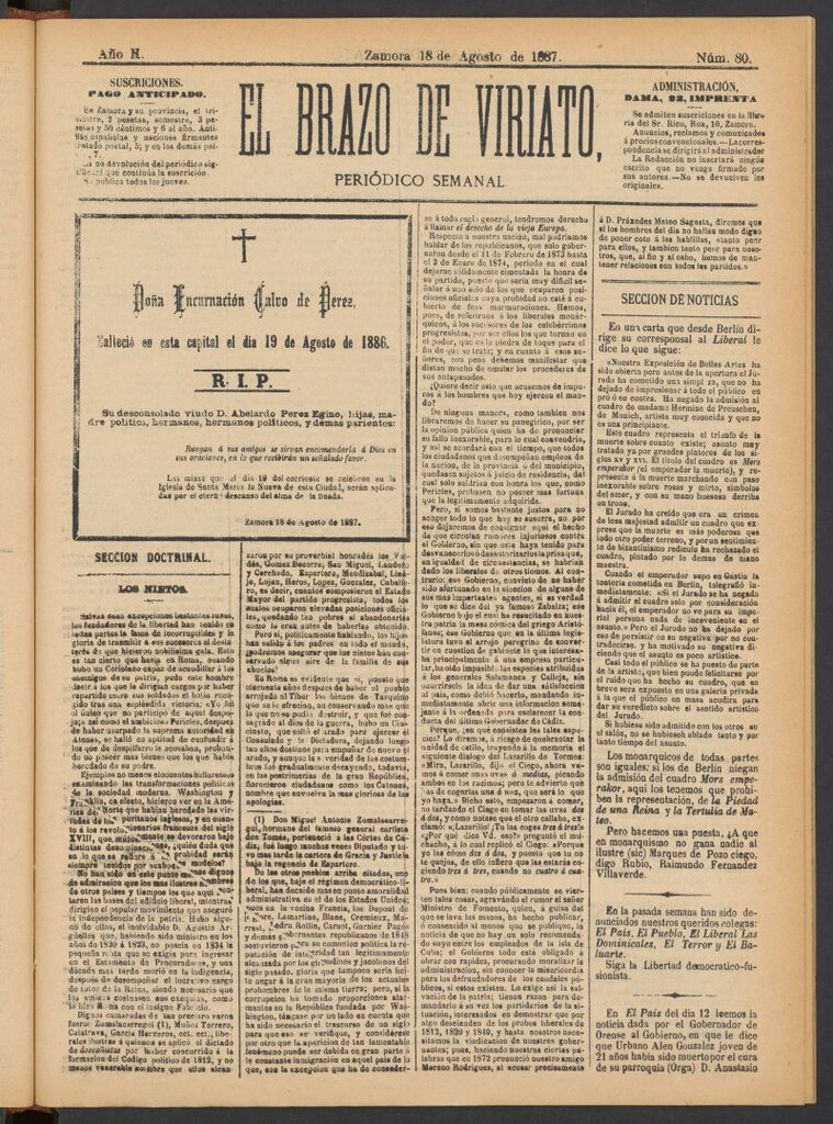 Miniatura de El Brazo de Viriato : periódico semanal del del 18 de agosto de 1887