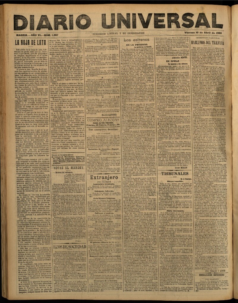 Miniatura de Diario Universal del 10 de abril de 1908