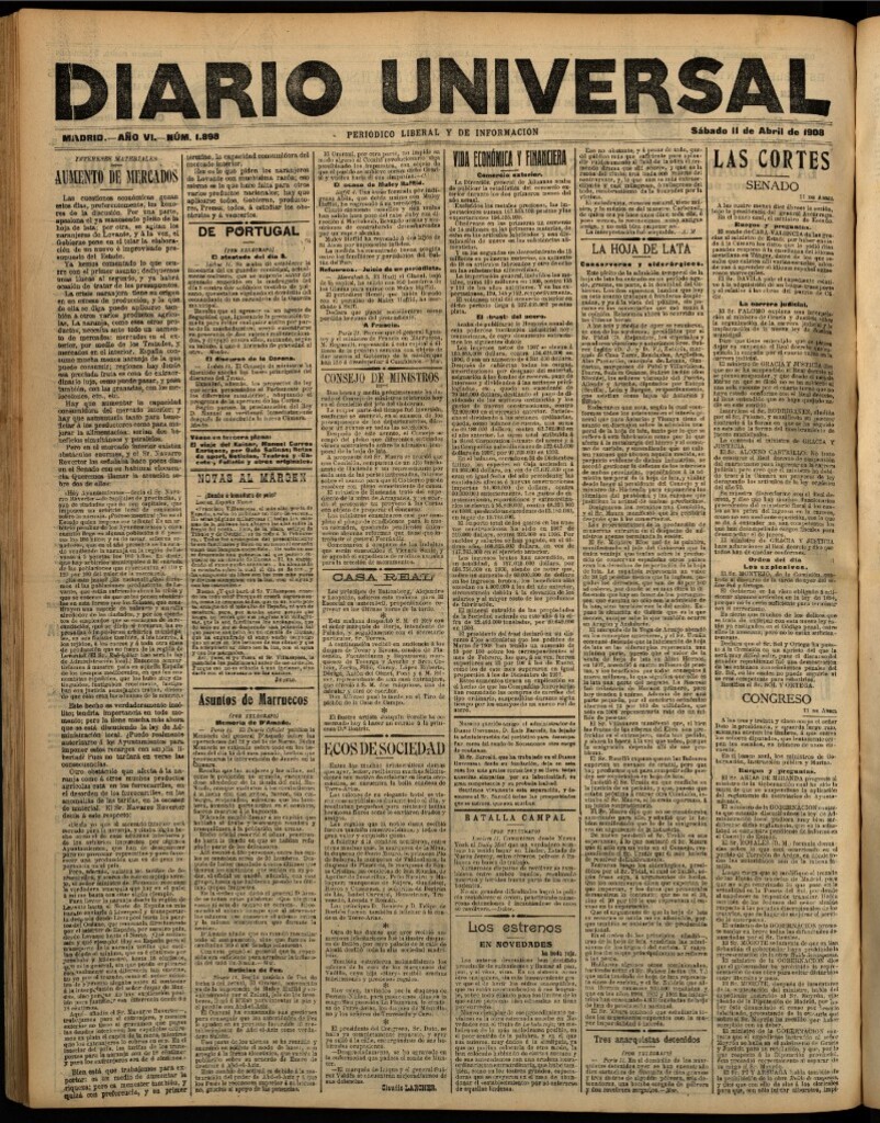 Miniatura de Diario Universal del 11 de abril de 1908