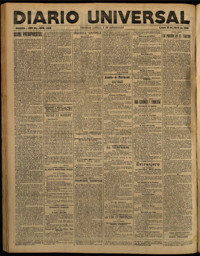 Miniatura de Diario Universal del 13 de abril de 1908