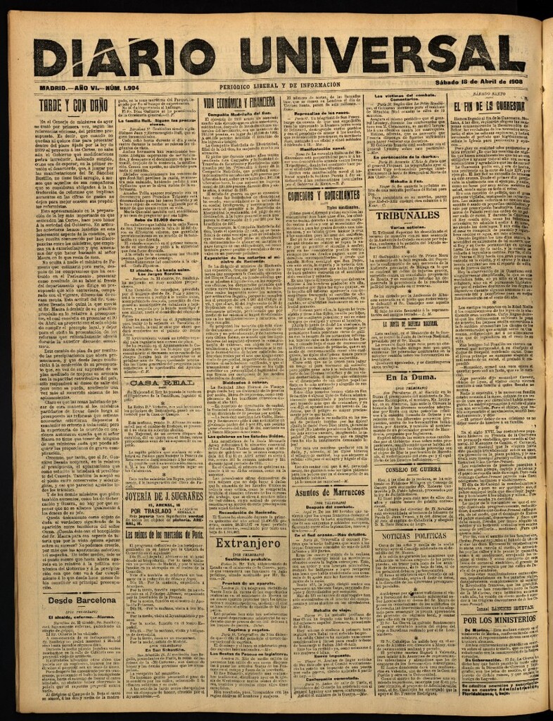 Miniatura de Diario Universal del 18 de abril de 1908