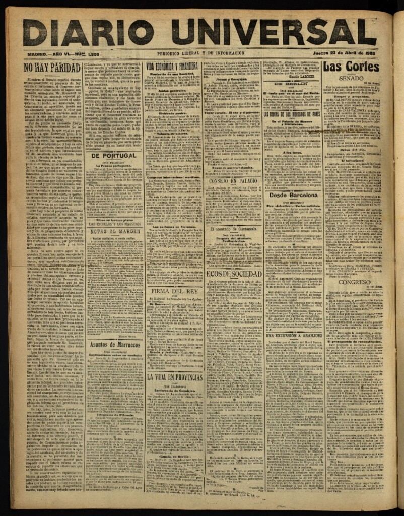 Miniatura de Diario Universal del 23 de abril de 1908