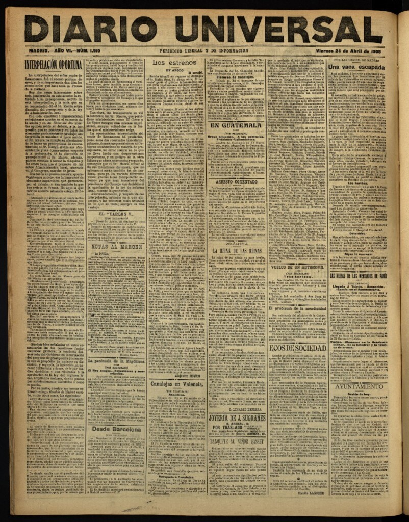 Miniatura de Diario Universal del 24 de abril de 1908