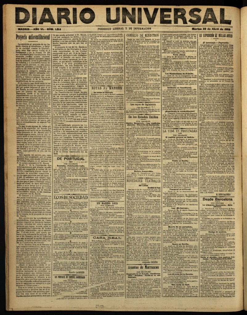 Miniatura de Diario Universal del 28 de abril de 1908