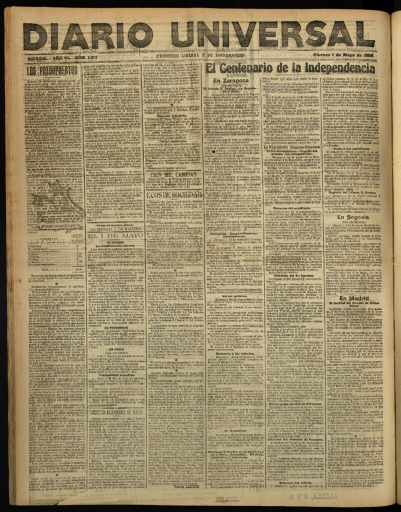 Miniatura de Diario Universal del 1 de mayo de 1908